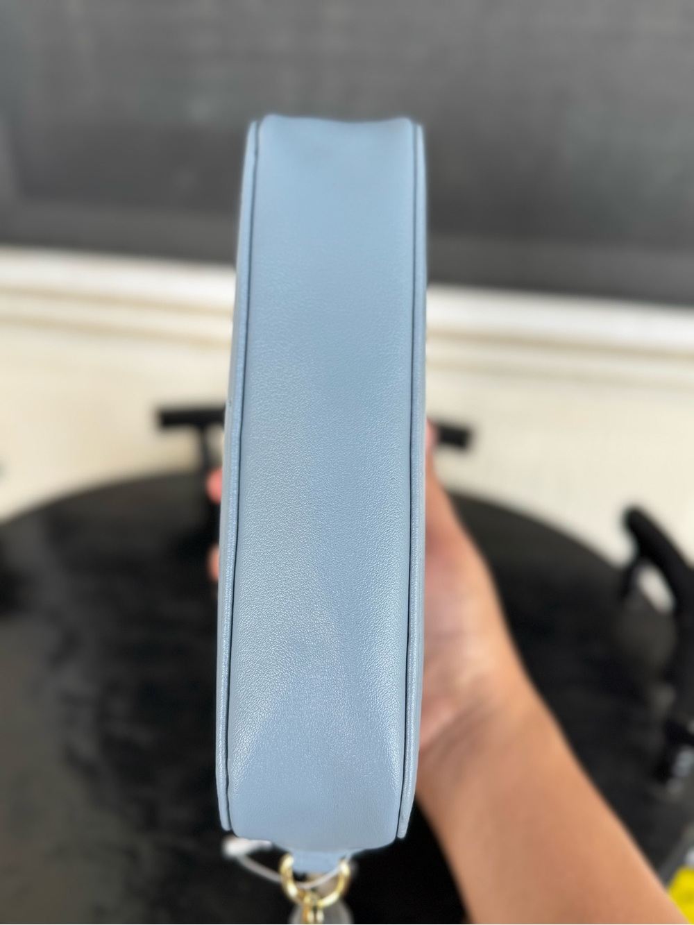 Moschino Sky Blue Leather Wristlet with Gold Logo - Picture 3 of 5